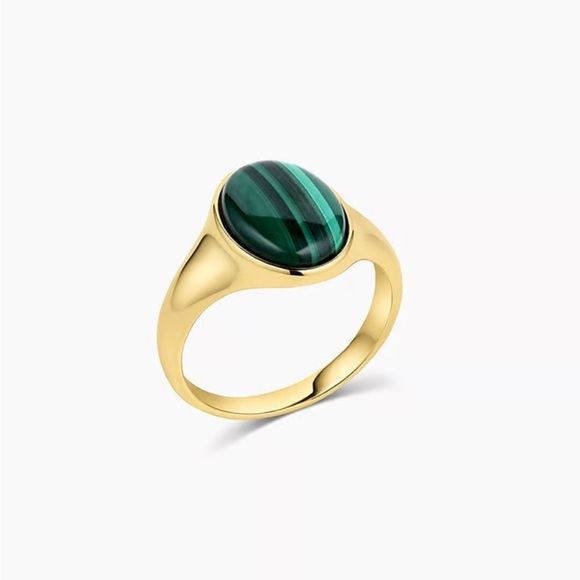 NWT Gorjana Lou Malachite Green and Gold Gemstone Ring in Size 6, 7, 8, and 9 - Picture 2 of 5